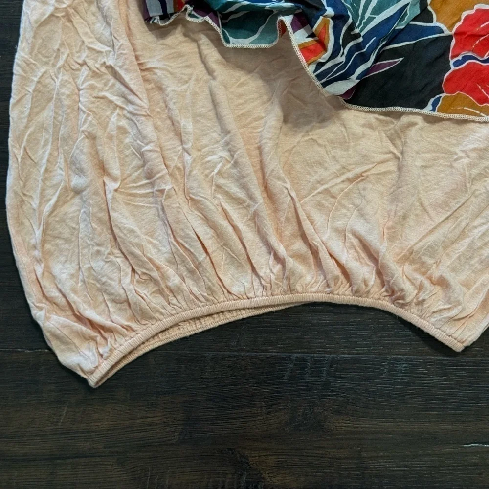 Free People Annka Ruffle One‎ Shoulder Peach Linen Blend Top Size Small Women